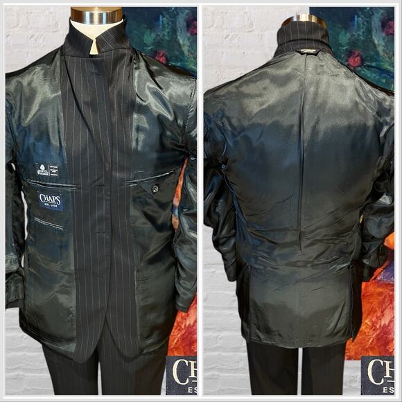 Chaps 38R 30x30 Navy Blue Dashed Banker's Stripe Suit Quality Classic Fit - Picture 7 of 16